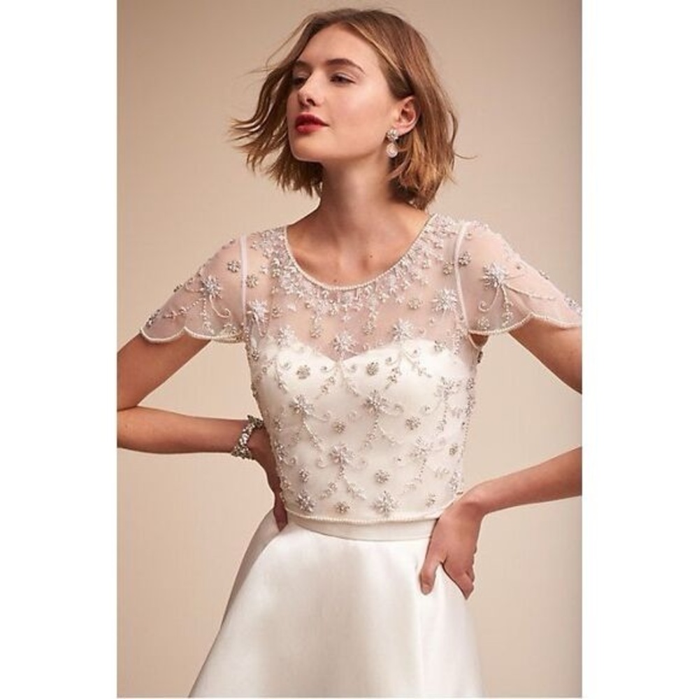 BHLDN Ivory Beaded Sheer Overlay Bridal Top